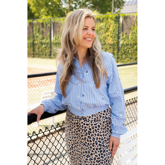 Chambray rayé et brodé (perles et sequins)