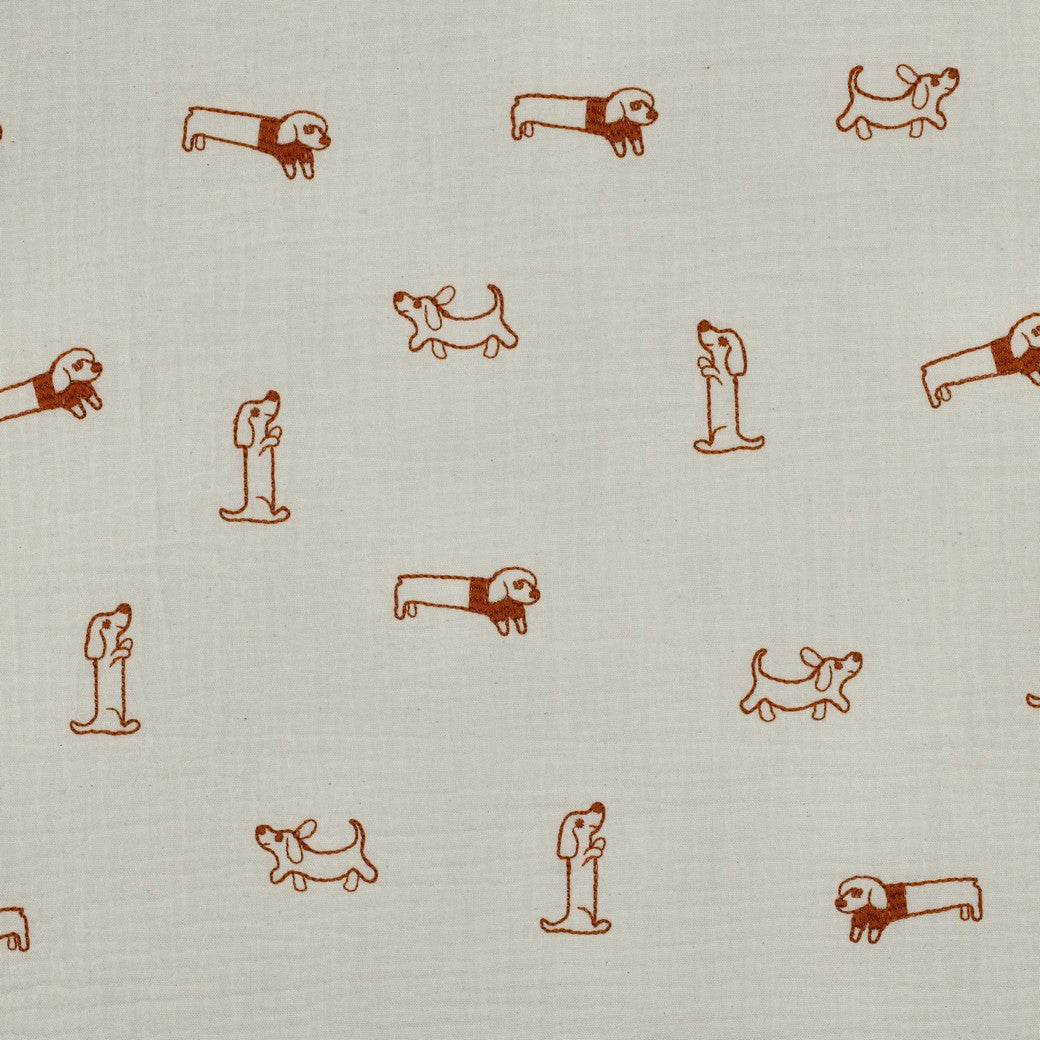 Double gaze brodée POPPY (motifs chiens) OEKOTEX