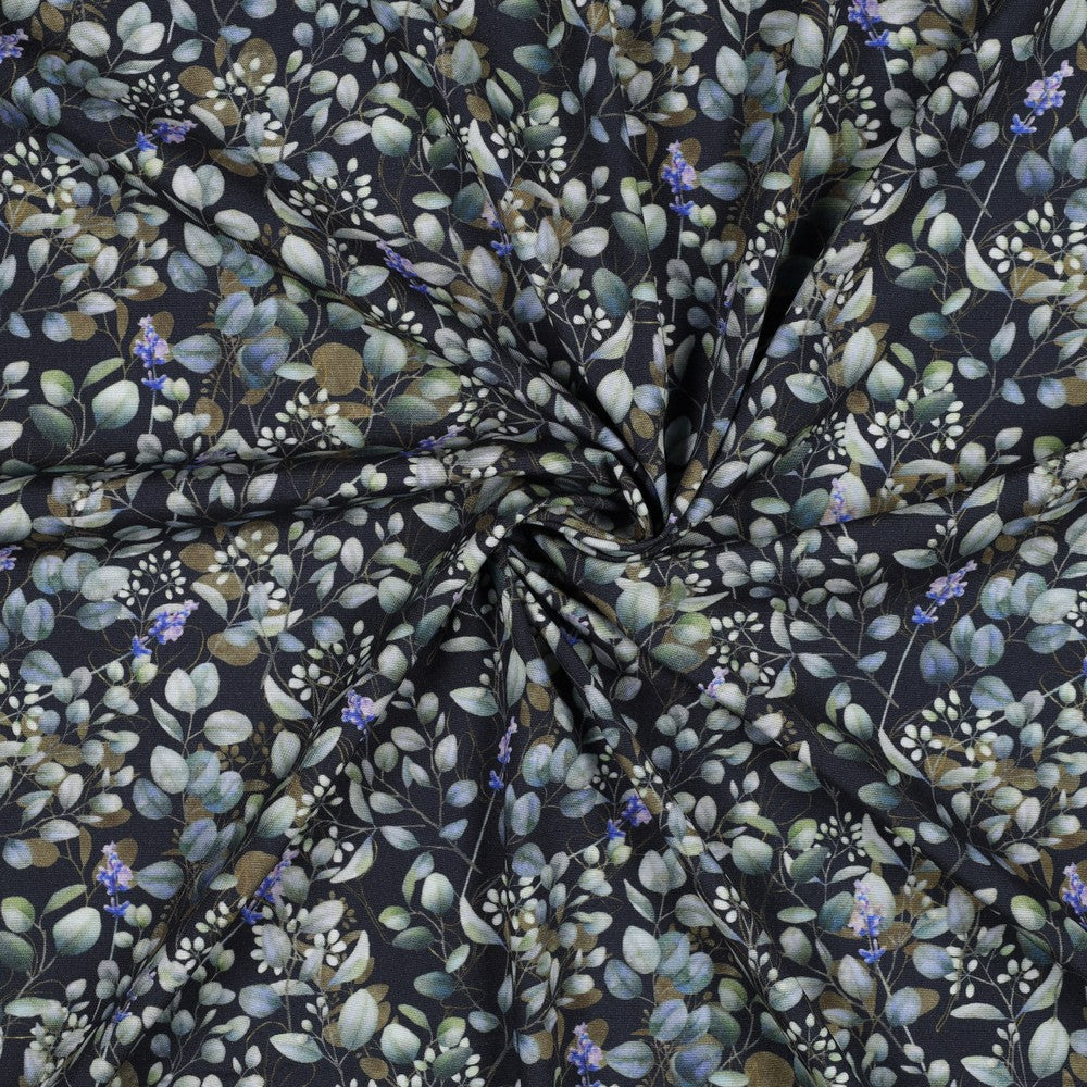 Popeline viscose stretch digital leaves POPPY