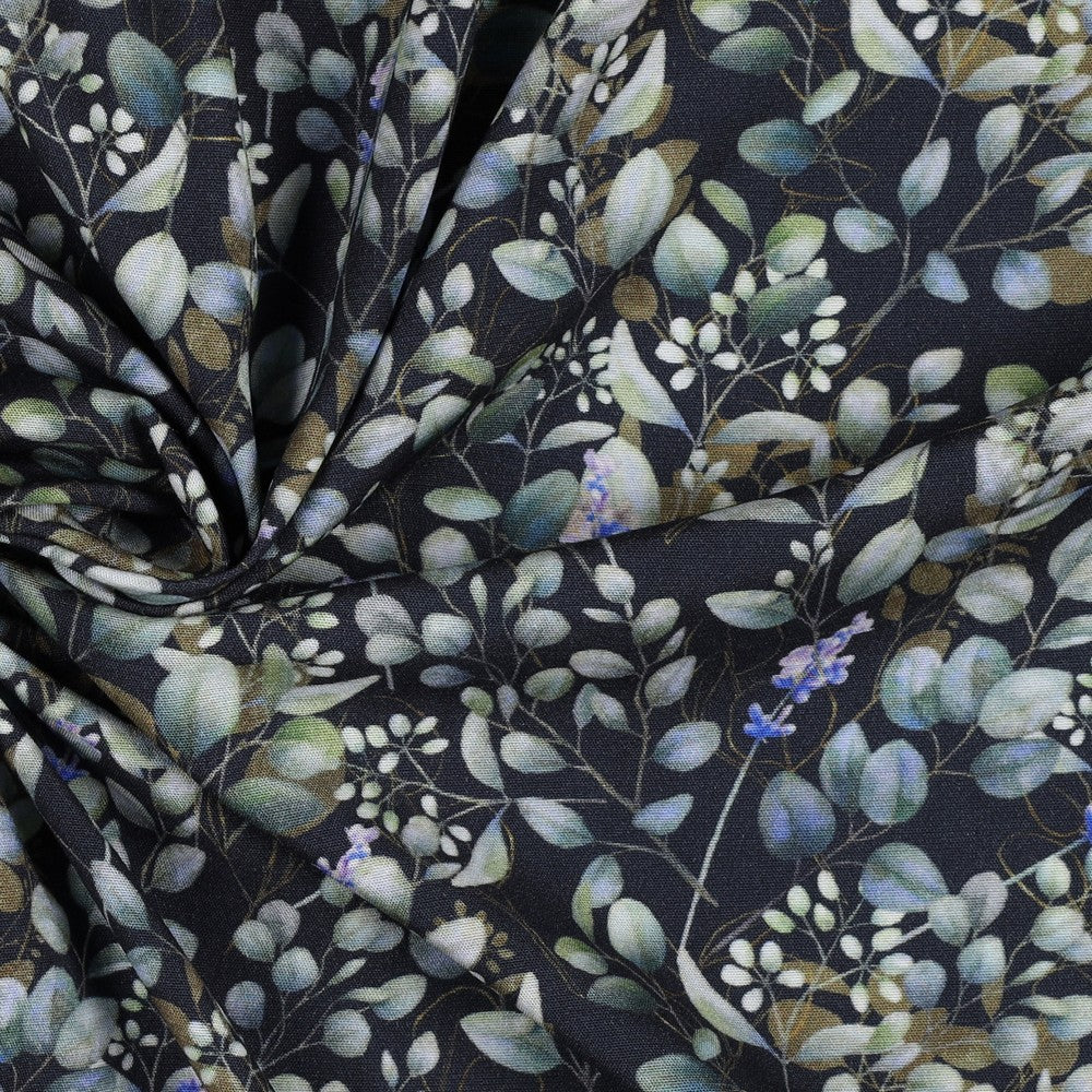 Popeline viscose stretch digital leaves POPPY