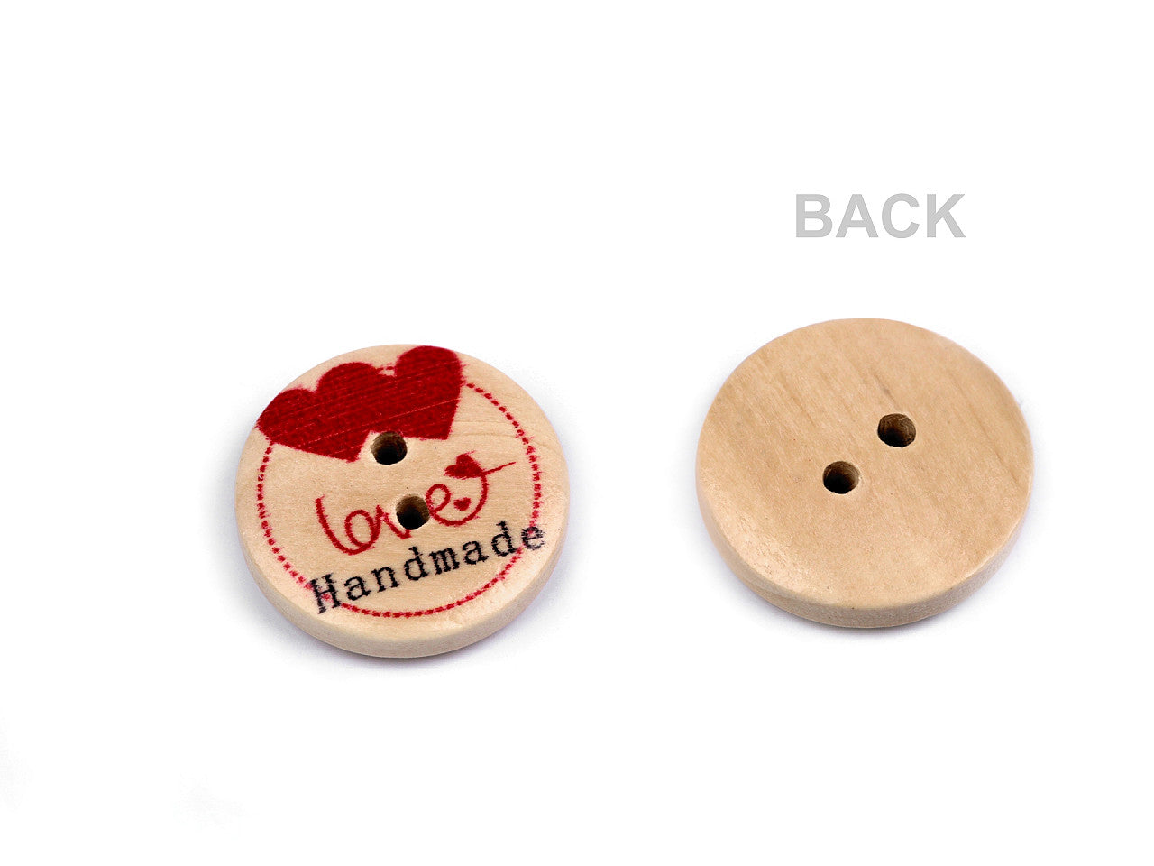 Boutons décoratifs en bois avec mention « handmade » (« fait à la main»)