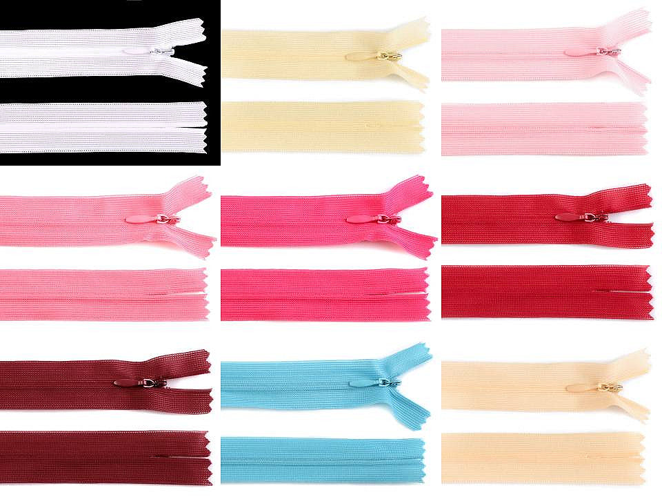 Fermeture à glissière invisible en nylon No 3, longueur 60 cm, Dederon