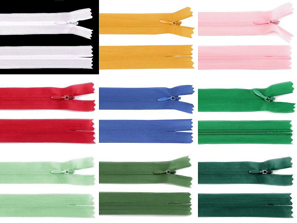 Fermeture à glissière invisible en nylon No 3, longueur 40 cm, Dederon