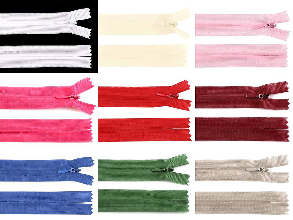 Fermeture à glissière invisible en nylon No 3, longueur 30 cm, Dederon