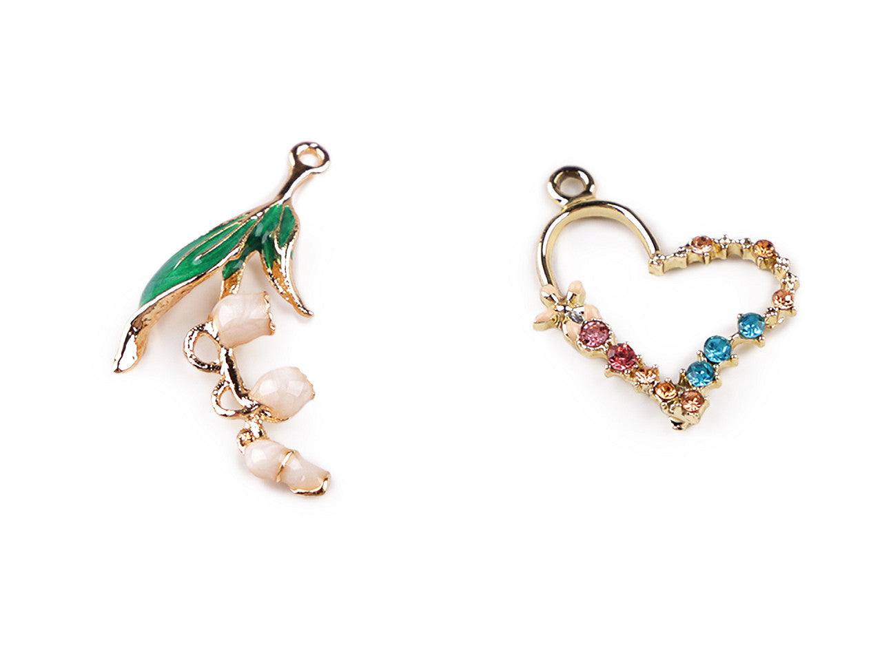 Breloque métallique/Tirette de fermeture Éclair - Cœur, Muguet - 2pc