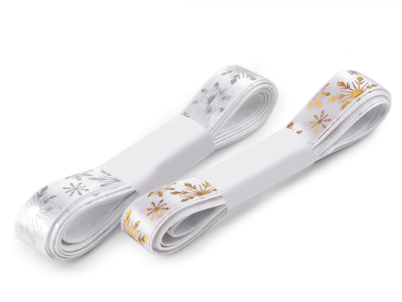 Ruban satiné de Noël, largeur 16 mm, Flocons de neige