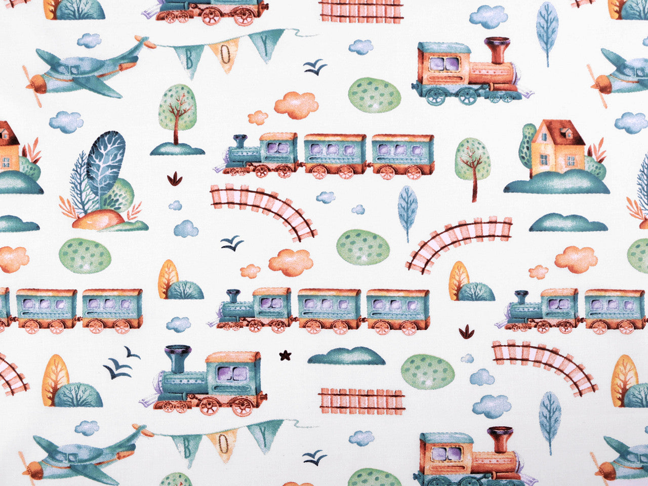 Popeline en coton oekotex Trains