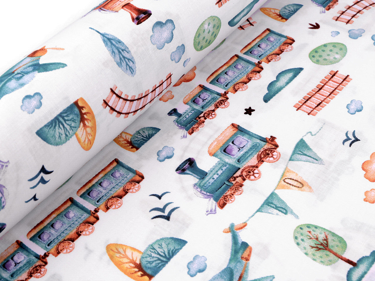 Popeline en coton oekotex Trains