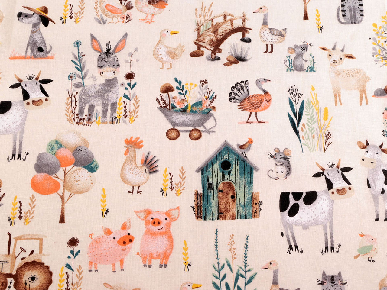 Cretonne en coton oekotex Animaux de la ferme