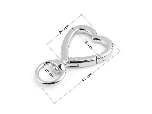 Mousqueton/Crochet métallique pivotant, Cœur pour sangle de 10 mm