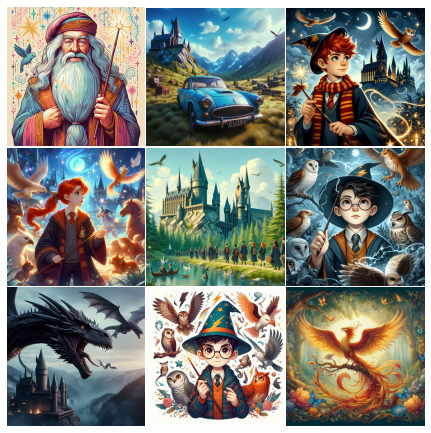 Panneau 9 motifs 37x37cm LE MONDE SORCIER 61956