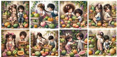 Panneau 8 motifs 13x13 cm Enfants / Citrouilles