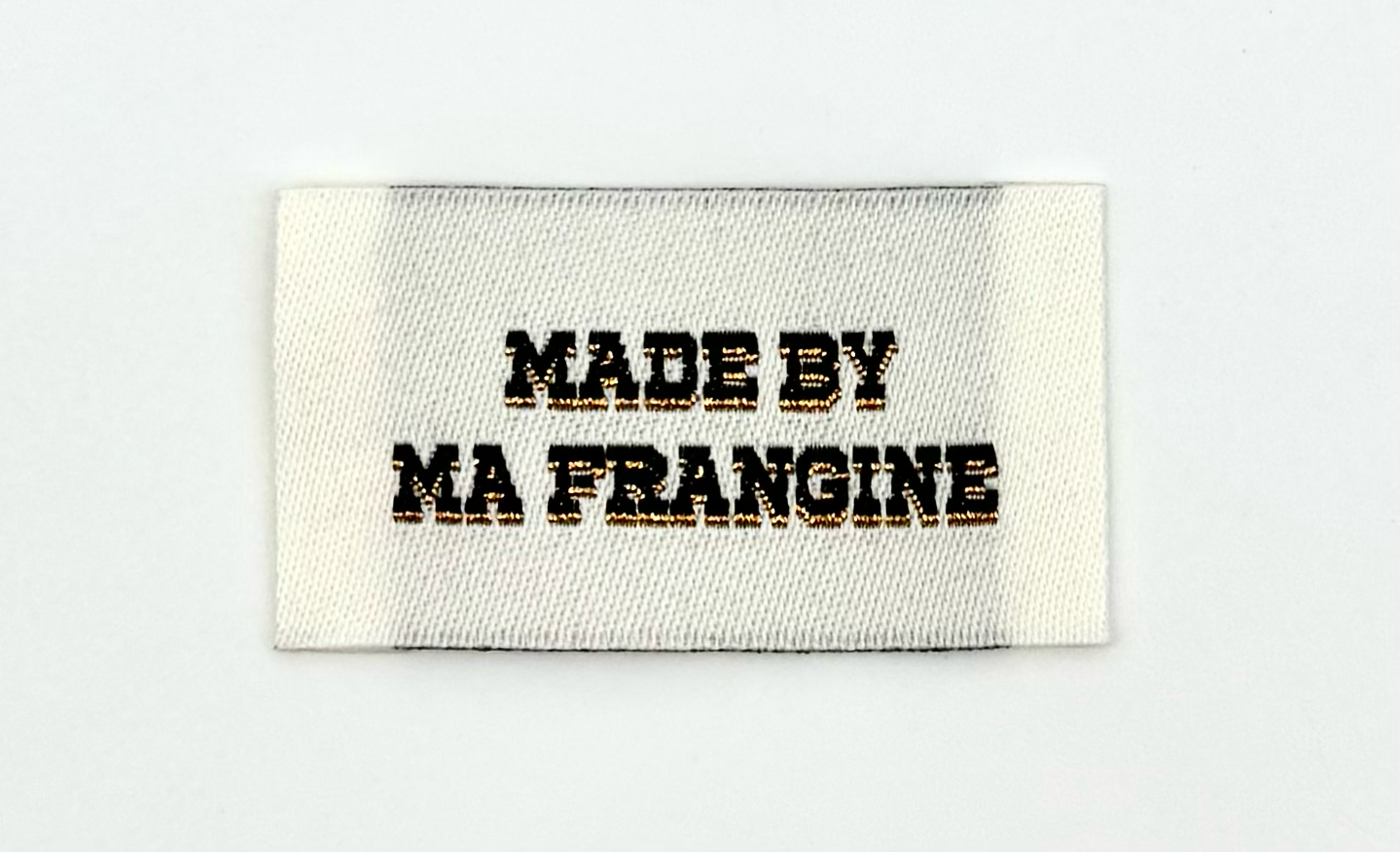 Étiquette Tissée à Coudre Lurex "MADE BY MA FRANGINE" Écru