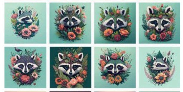 Panneau 8 motifs 13x13 cm Ratons laveurs