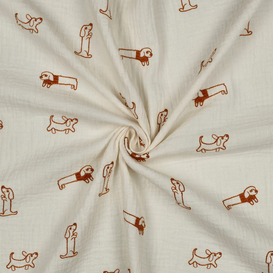 Double gaze brodée POPPY (motifs chiens) OEKOTEX