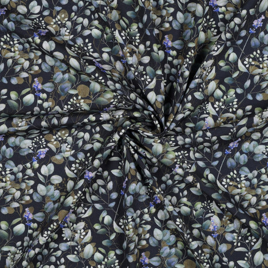 Popeline viscose stretch digital leaves POPPY