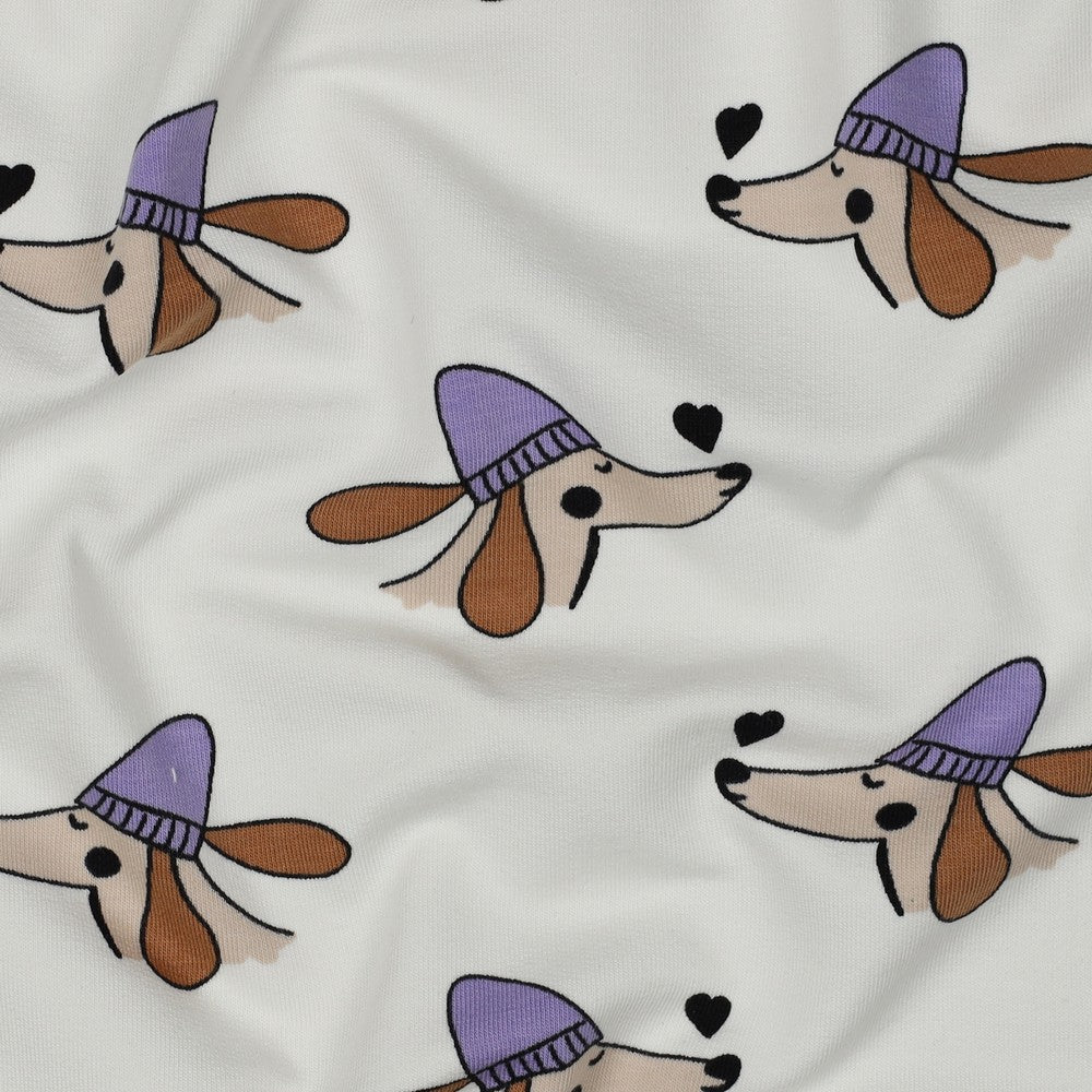 French terry DOGS and HEARTS POPPY