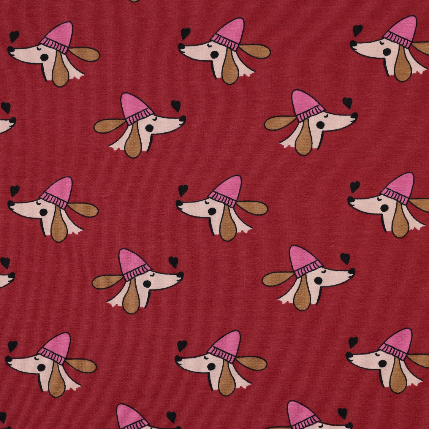 French terry DOGS and HEARTS POPPY