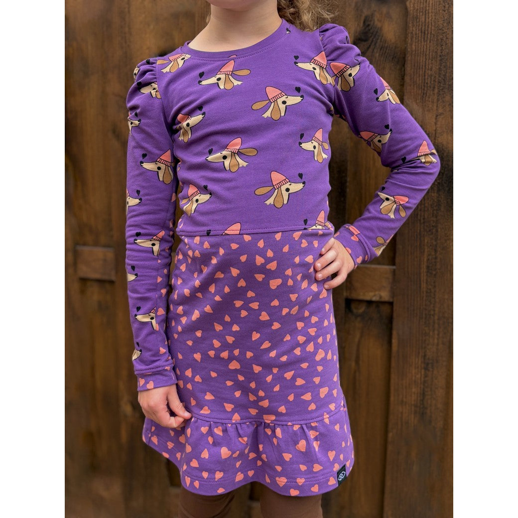 French terry DOGS and HEARTS POPPY