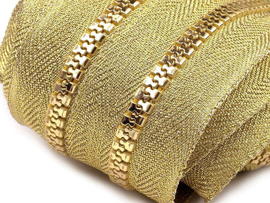 Fermeture éclair continue en plastique n°5, dorée et argentée