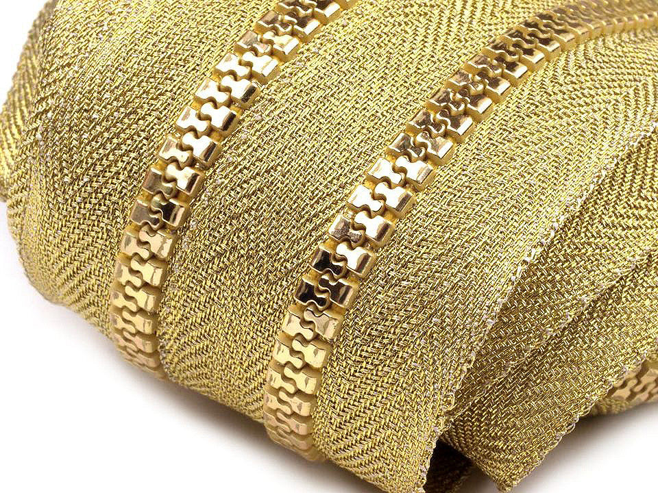 Fermeture éclair continue en plastique n°5, dorée et argentée