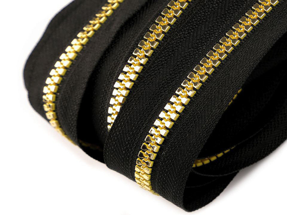 Fermeture éclair continue en plastique n°5, dorée et argentée