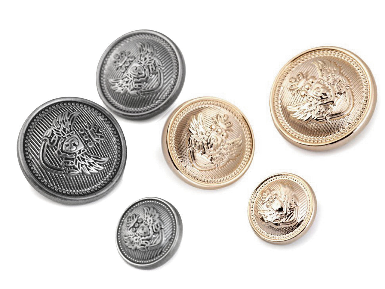 Bouton en plastique décoré, tailles 26', 34', 40'