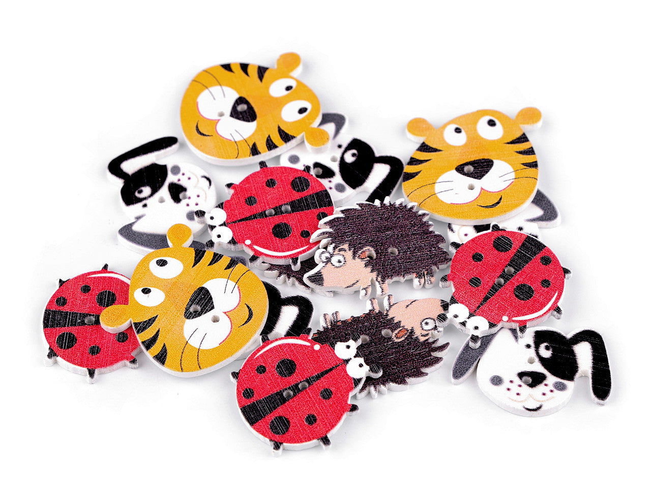 Boutons décoratifs Animaux en bois - chien, hérisson, tigre