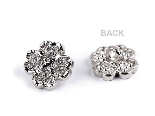 Bouton métallique Trèfle à quatre feuilles avec strass, taille 20'