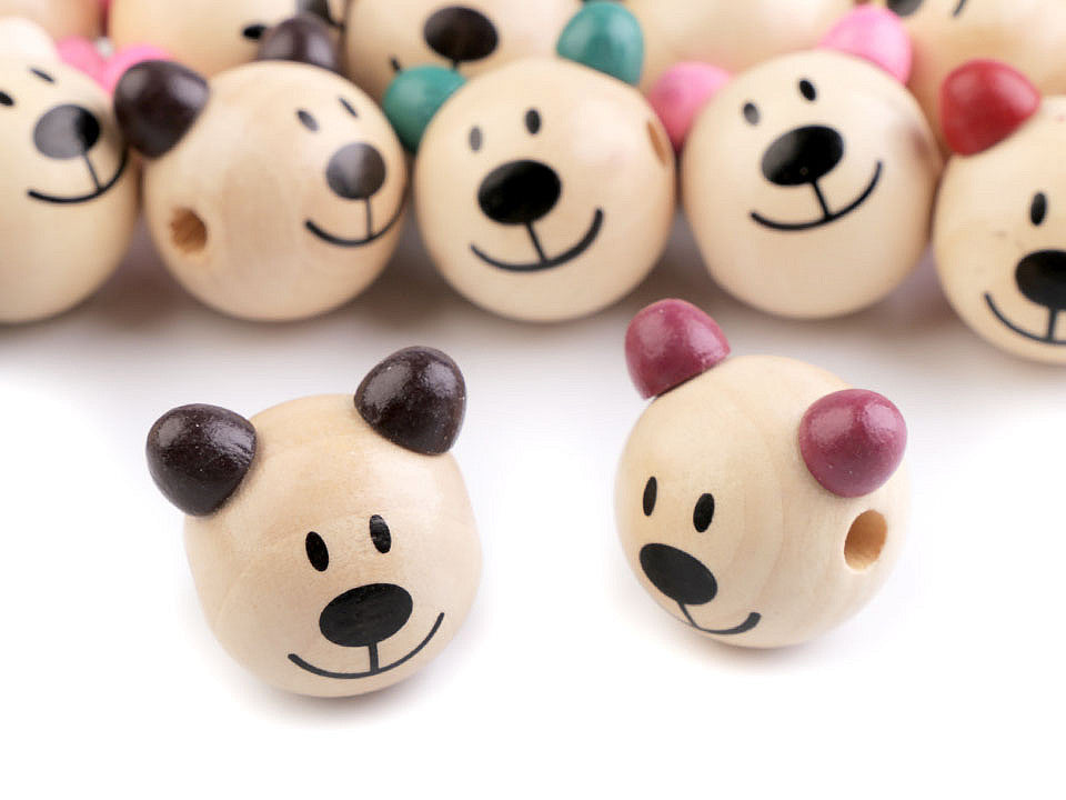 Perle en bois Tête d’ours, Ø 24 mm