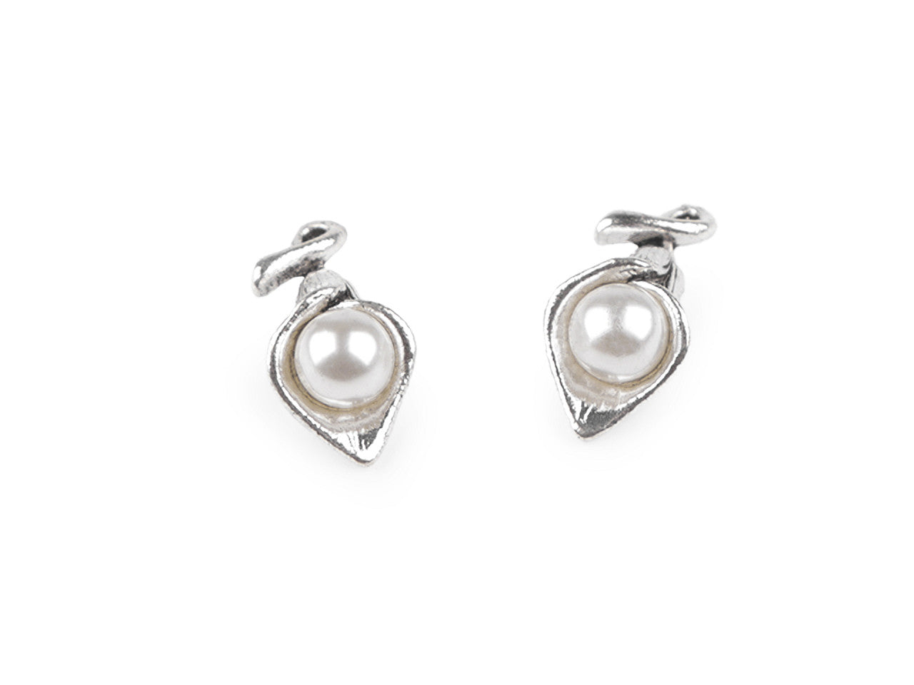 Breloque/Tirette de fermeture Éclair métallique - fleur avec perle 3D, 9 x 18 mm - 5pc