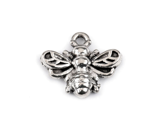 Pendentif/Tirette de fermeture Éclair métallique, mini abeille, 13 x 11 mm - 10pc