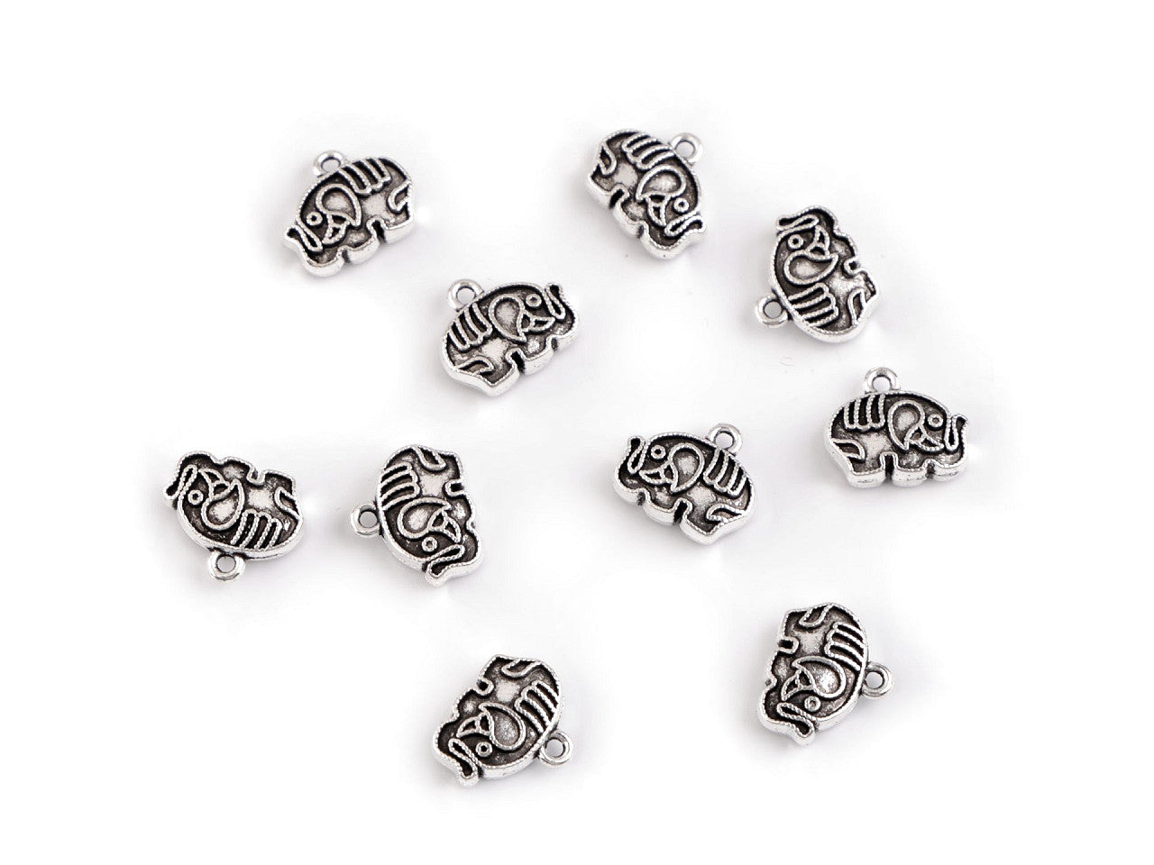 Breloque/Tirette de fermeture Éclair métallique - Éléphant, 12 x 10 mm - 10pc