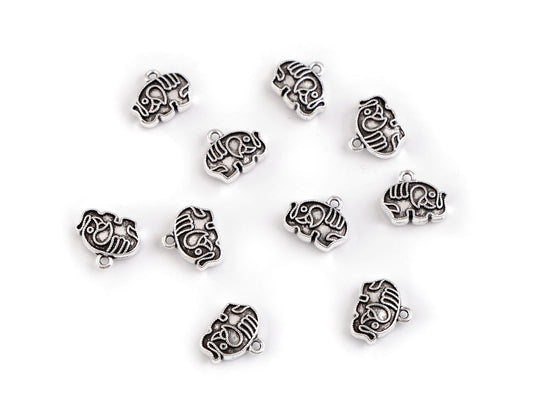 Breloque/Tirette de fermeture Éclair métallique - Éléphant, 12 x 10 mm - 10pc