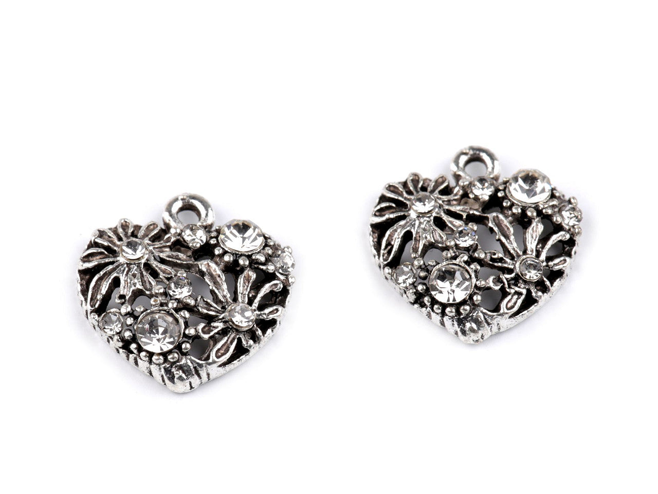 Breloque métallique/Tirette de fermeture Éclair avec strass - Cœur, Violon, Couronne - 2pc