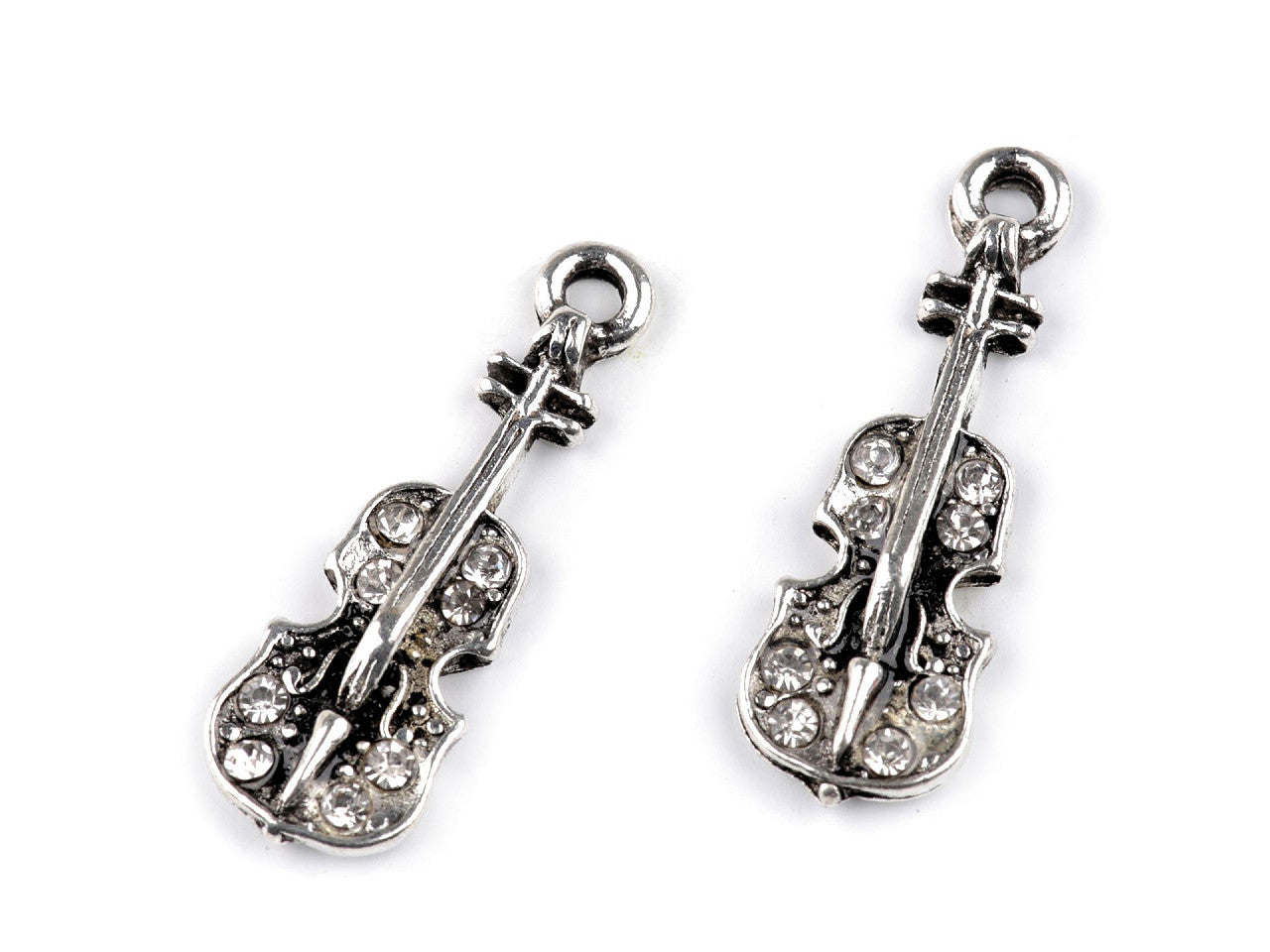 Breloque métallique/Tirette de fermeture Éclair avec strass - Cœur, Violon, Couronne - 2pc