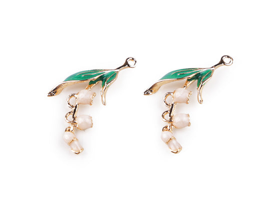 Breloque métallique/Tirette de fermeture Éclair - Cœur, Muguet - 2pc