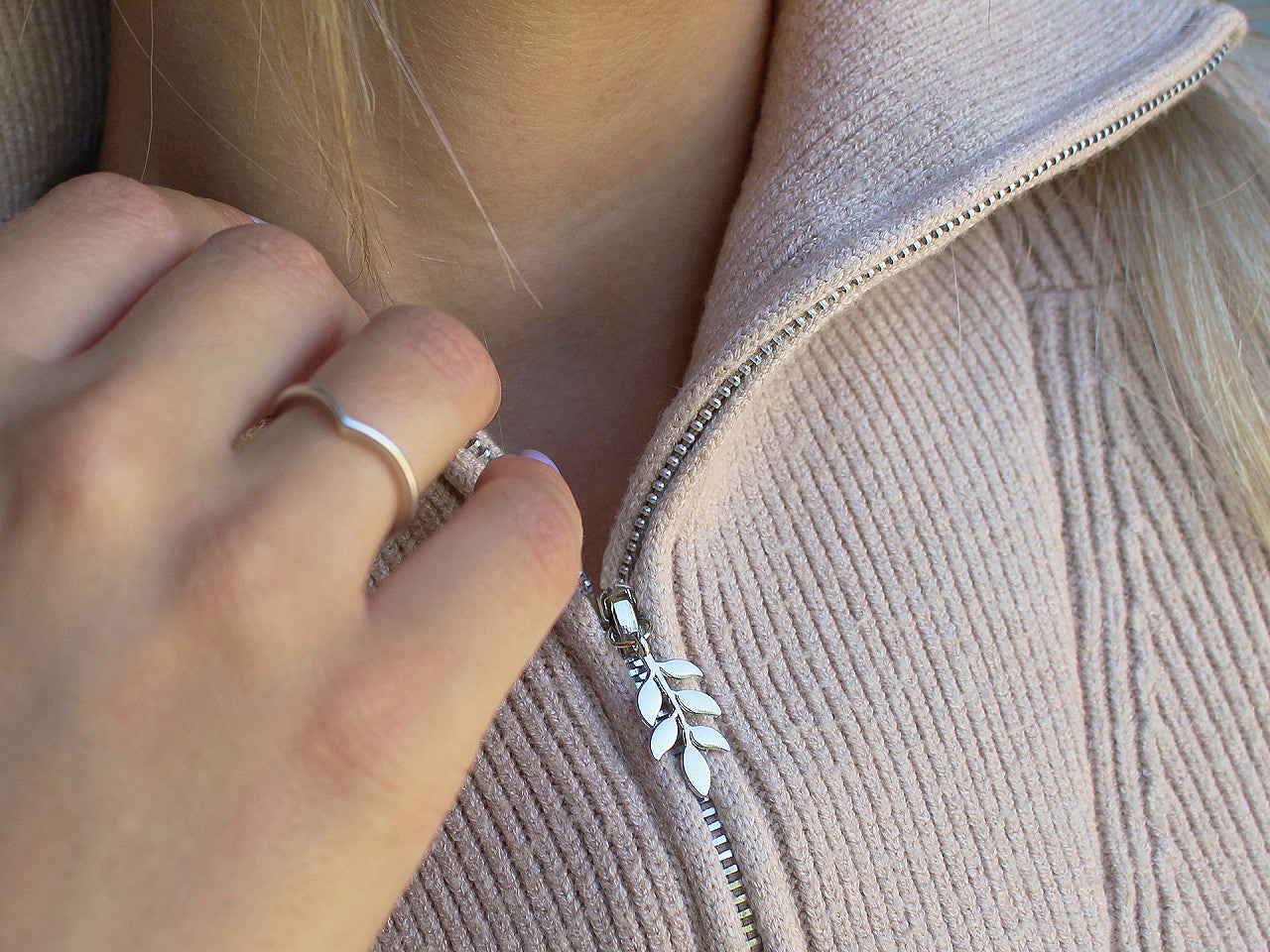 Breloque métallique/Tirette de fermeture Éclair - Feuille, 12 x 24 mm - 3pc