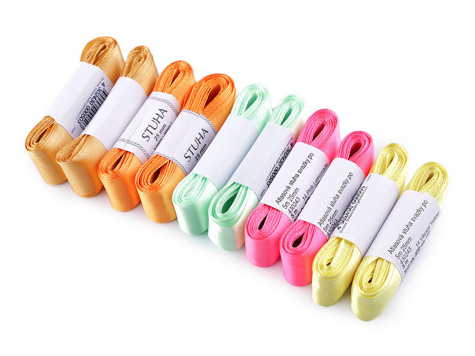 Paquets de ruban satiné par 5 m, largeur 25 mm