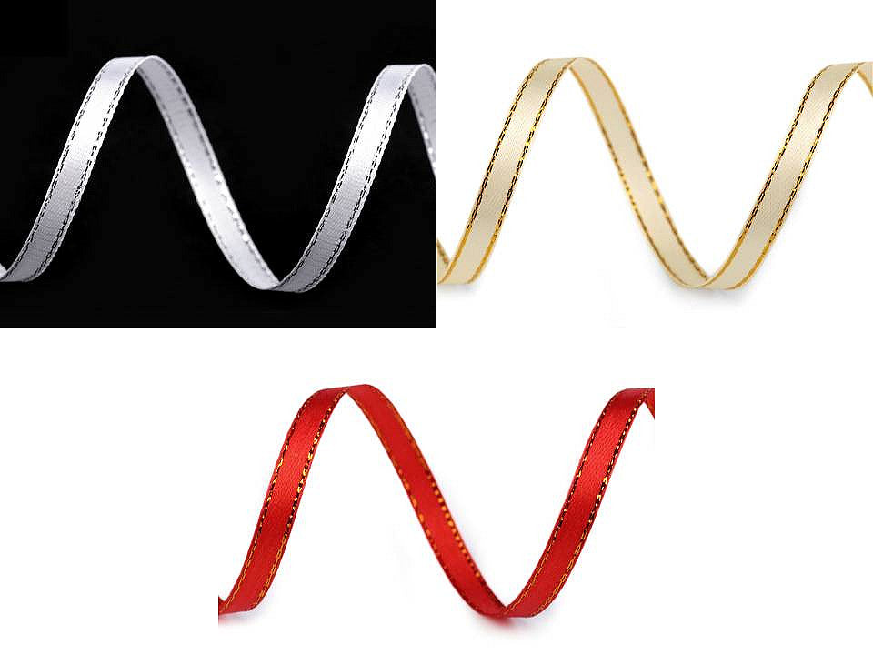 Ruban satiné de Noël avec lurex, largeur 6 mm