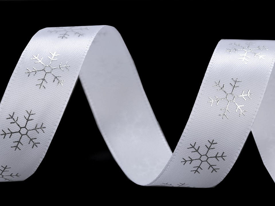Ruban satiné de Noël, Flocon de neige, largeur 20 mm