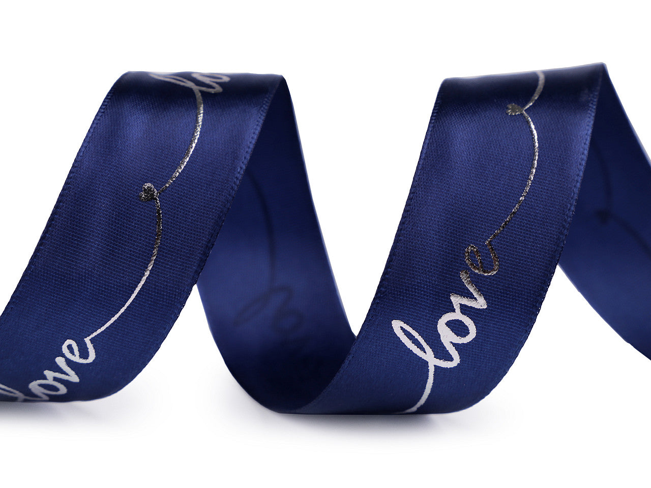 Ruban satiné avec impression métallisée Love, largeur 26 mm