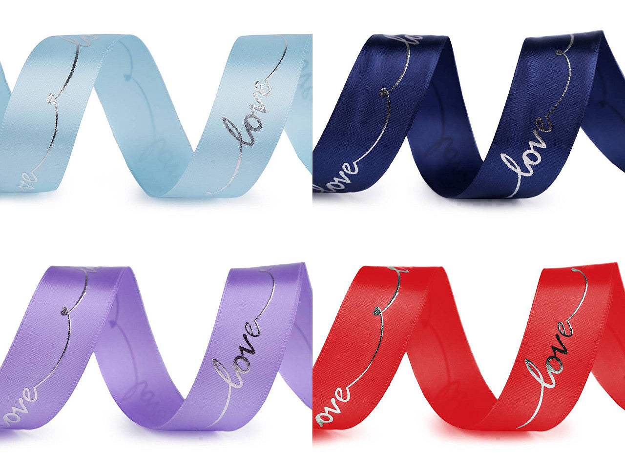 Ruban satiné avec impression métallisée Love, largeur 26 mm