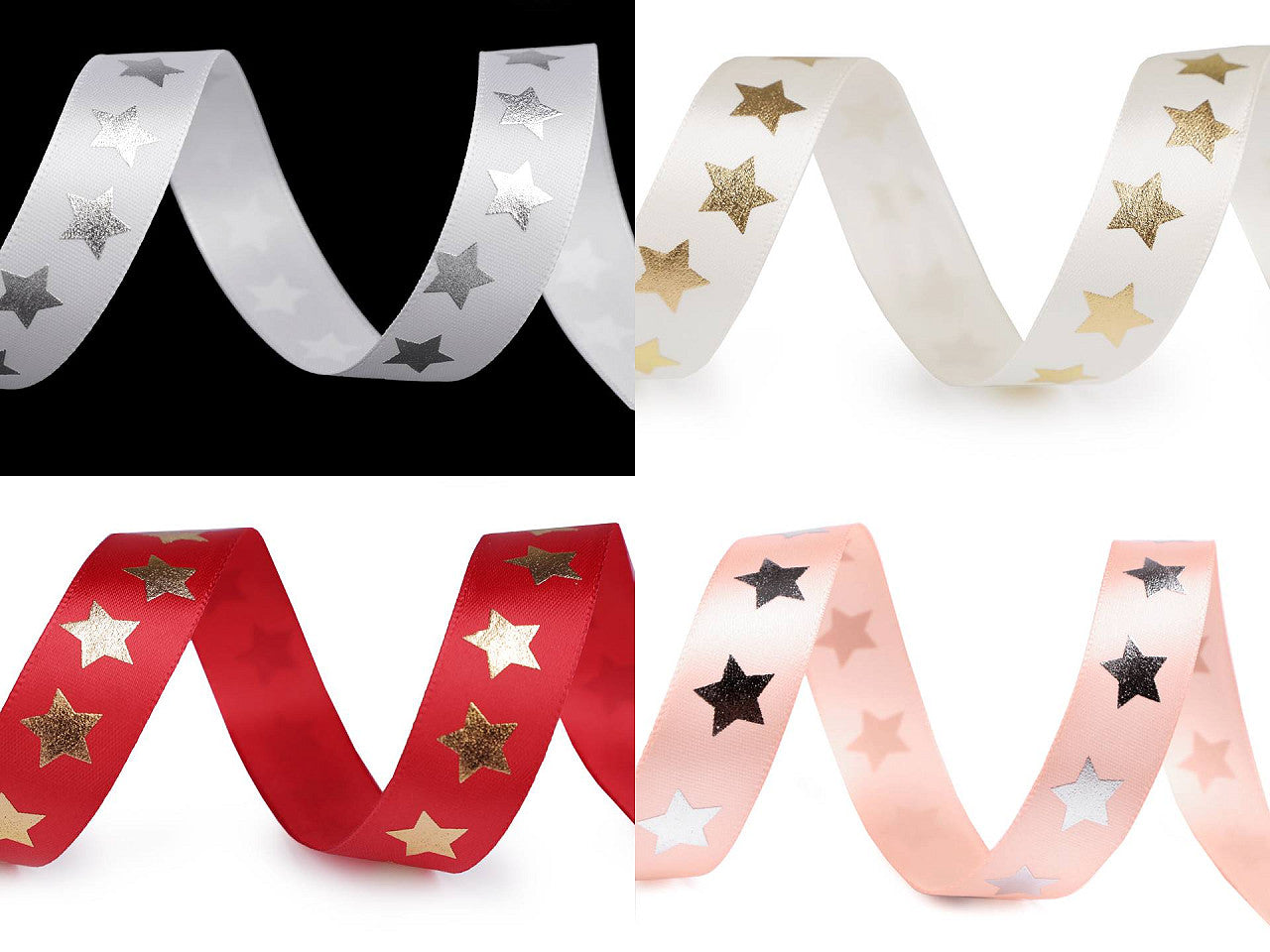 Ruban satiné de Noël, Étoiles, largeur 20 mm
