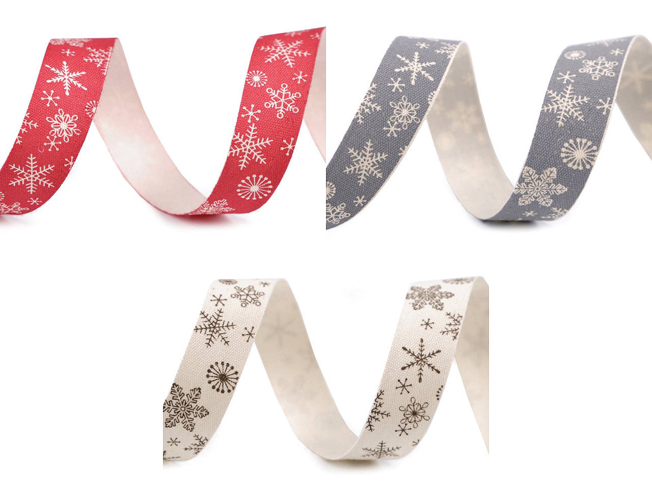 Ruban satiné de Noël, Flocons de neige, largeur 15 mm