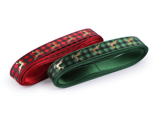 Ruban satiné de Noël à carreaux, largeur 16 mm, Rennes