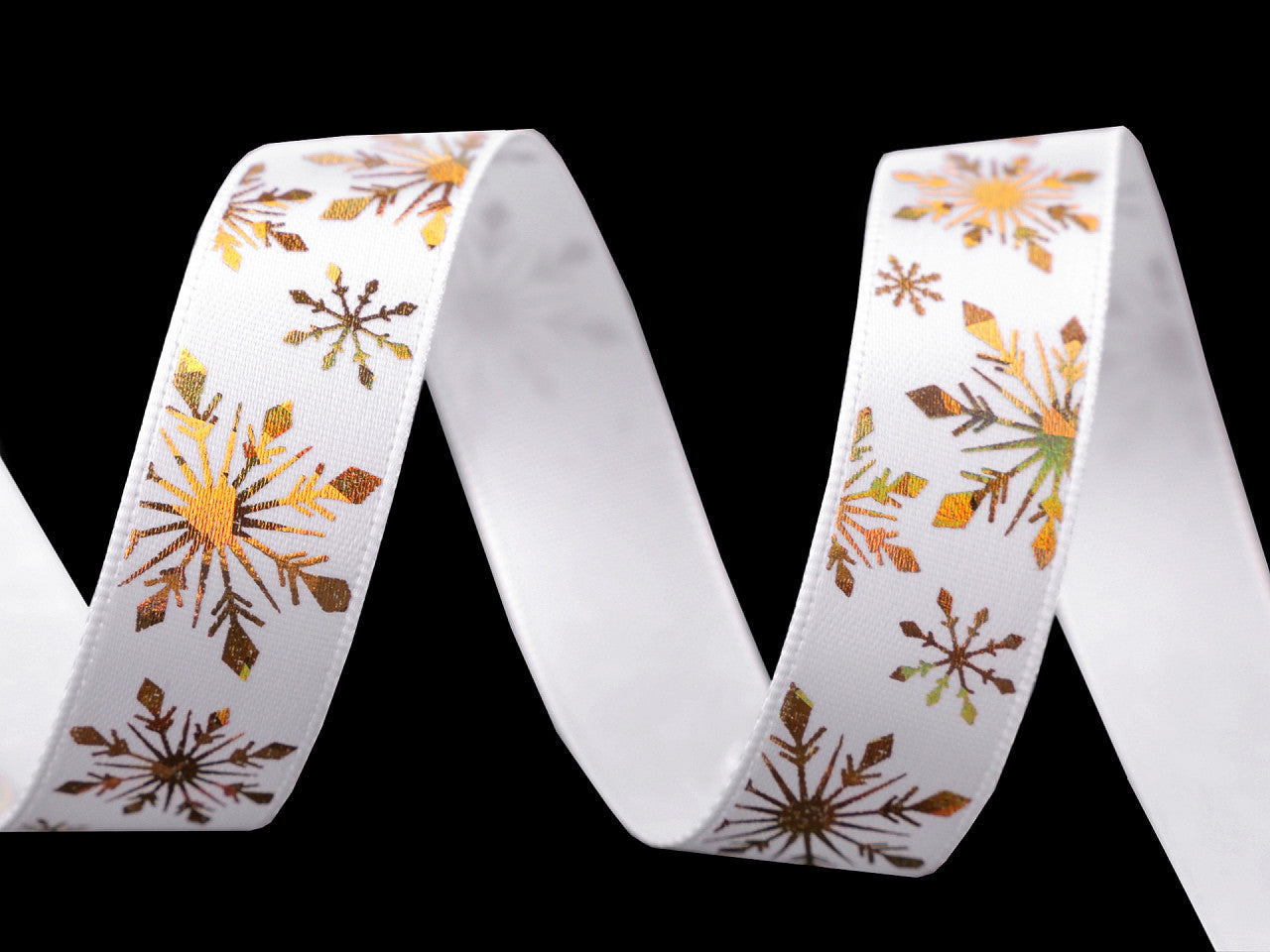Ruban satiné de Noël, largeur 16 mm, Flocons de neige