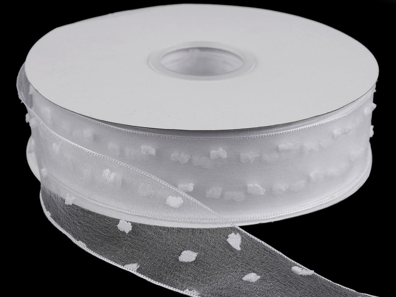 Ruban en organza avec bourgeons, largeur 40 mm