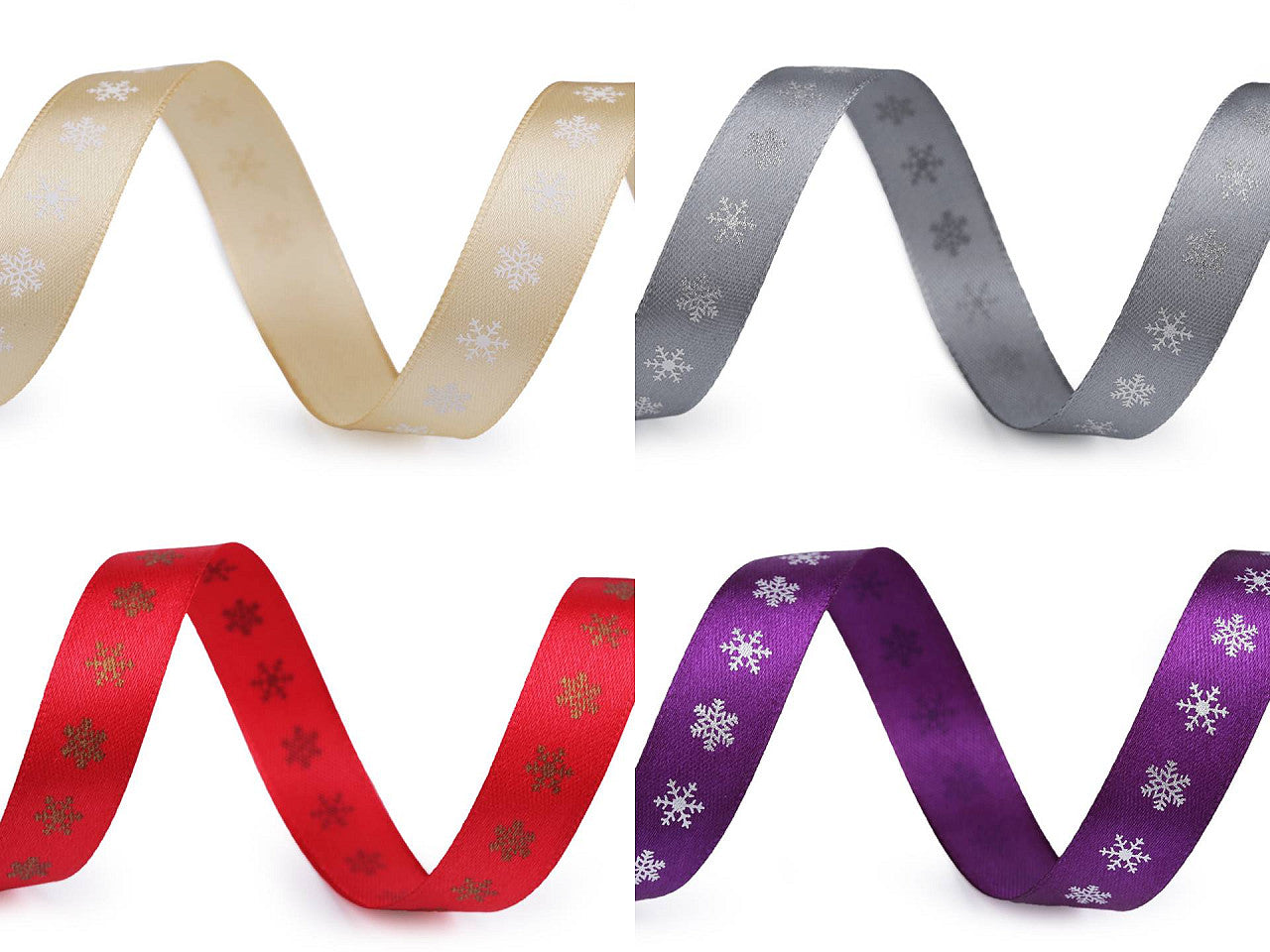 Ruban satiné de Noël, Flocons de neige, largeur 15 mm