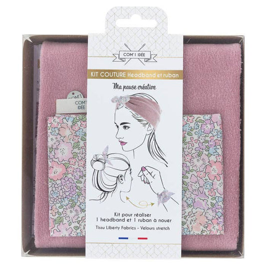 Com'1 Idée - Kit Headband et Ruban | Velours & Liberty | Vieux rose